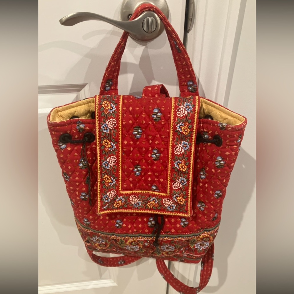 Vera Bradley Provincial Red quilted drawstring backpack.